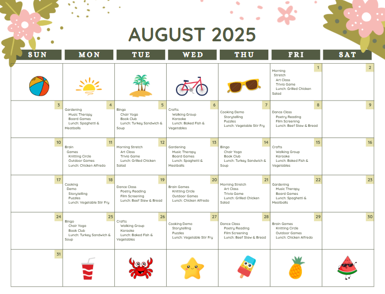 Adult Day Care Calendar
