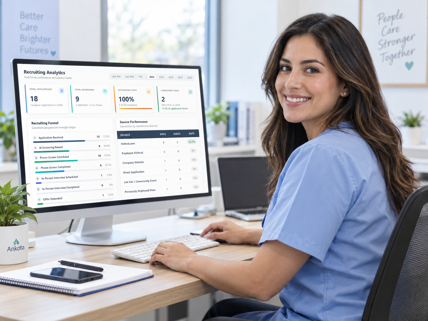 a woman in the office looking at Ankota CRM