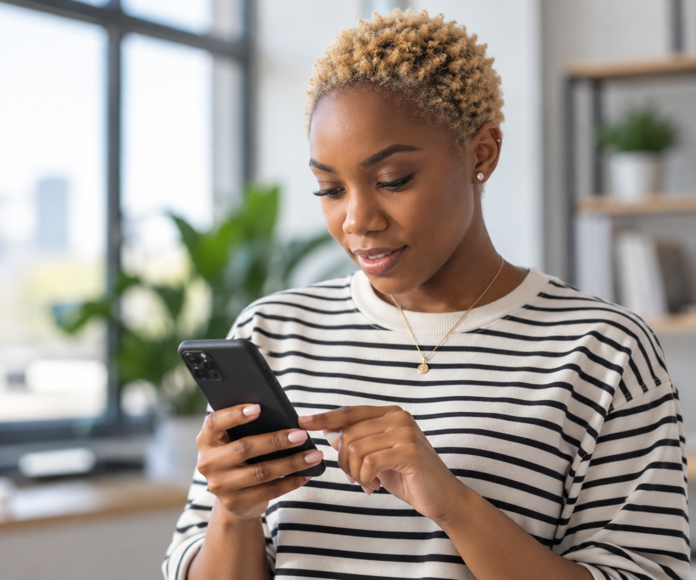 Woman looking at EVV app on her phone
