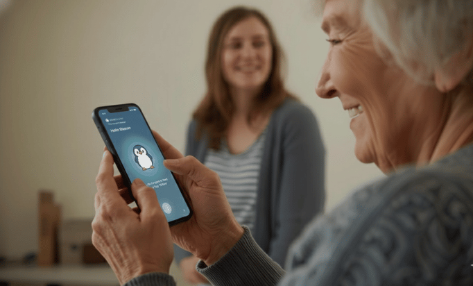 Elderly person interacting with kota companion