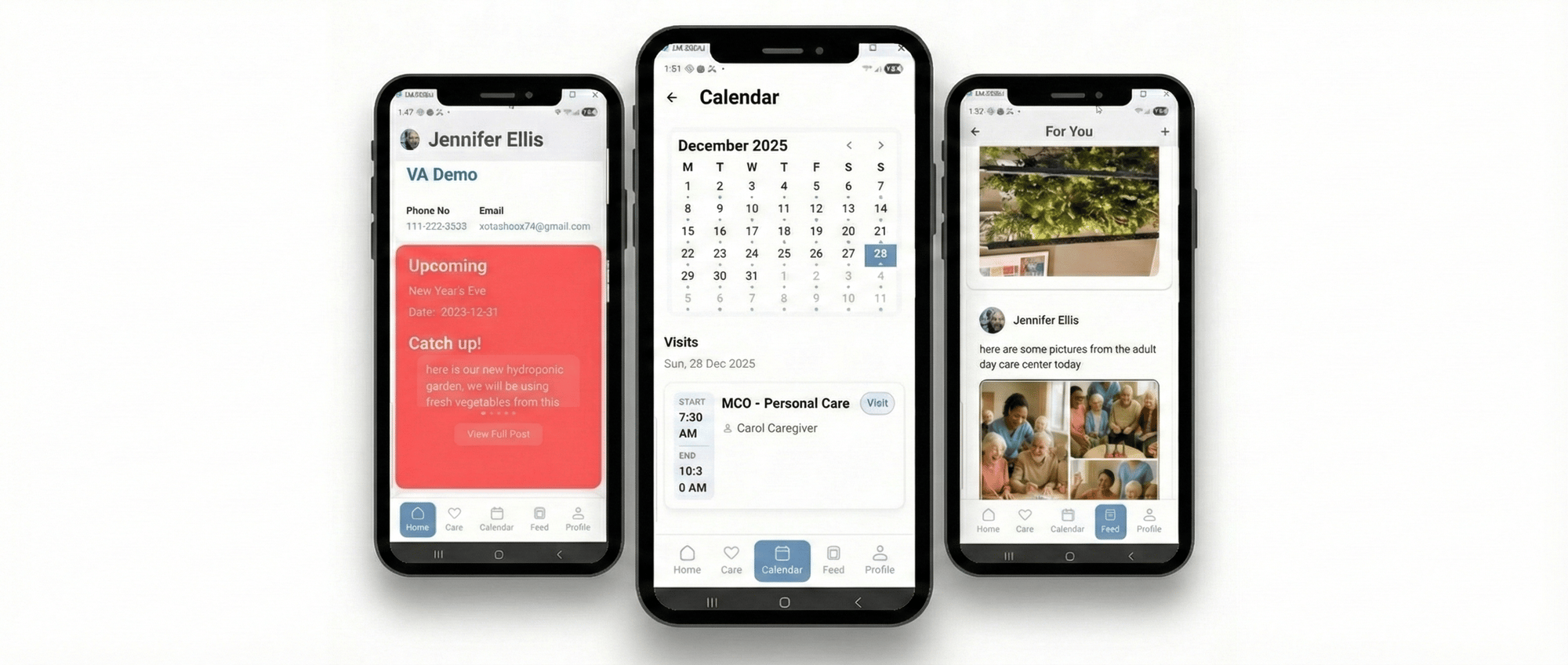 ANKOTA Family app showing visit schedules, calendar, and care updates for families and participants.