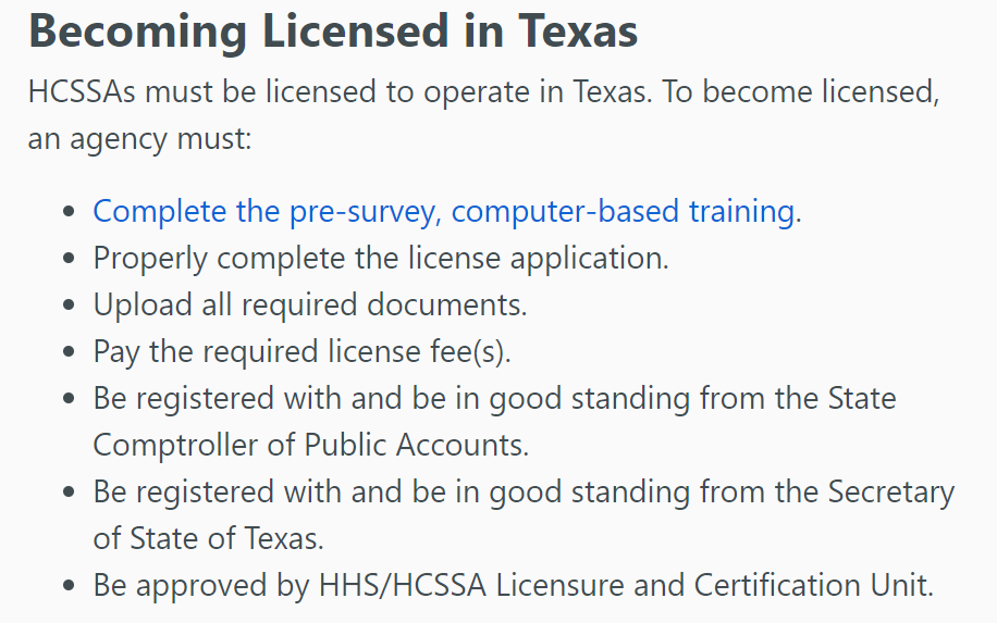 Licensure Texas Home Health